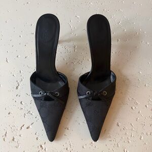 Vintage GUCCI Monogram Black Pointed Toe Mules | Size 39